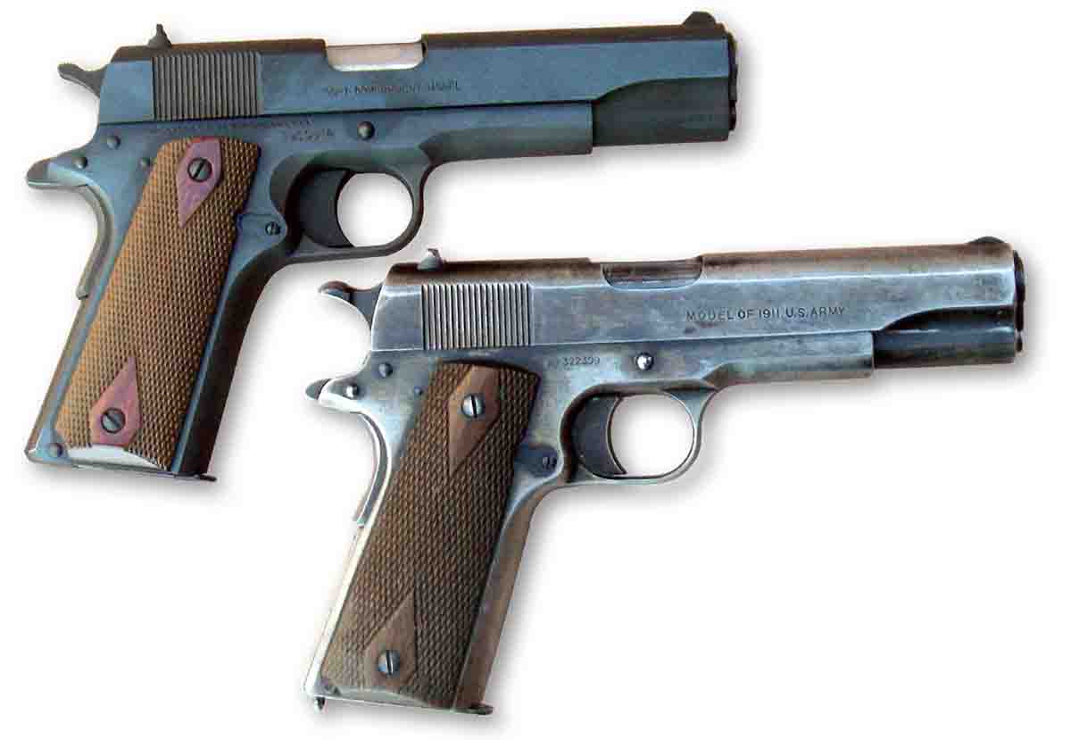 The current Colt Government Model (left) resembles the original 1918-era Model 1911 (below).